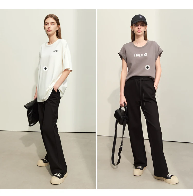 AMII Minimalism Casual Pants for Women 2025 Autumn Wide Leg New Loose Vertical Elastic Waist Drawstring Sporty Trousers 12343338