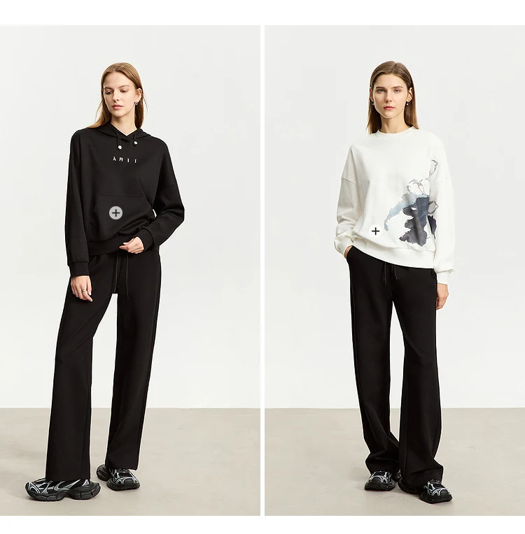 AMII Minimalism Casual Pants for Women 2025 Autumn Wide Leg New Loose Vertical Elastic Waist Drawstring Sporty Trousers 12343338