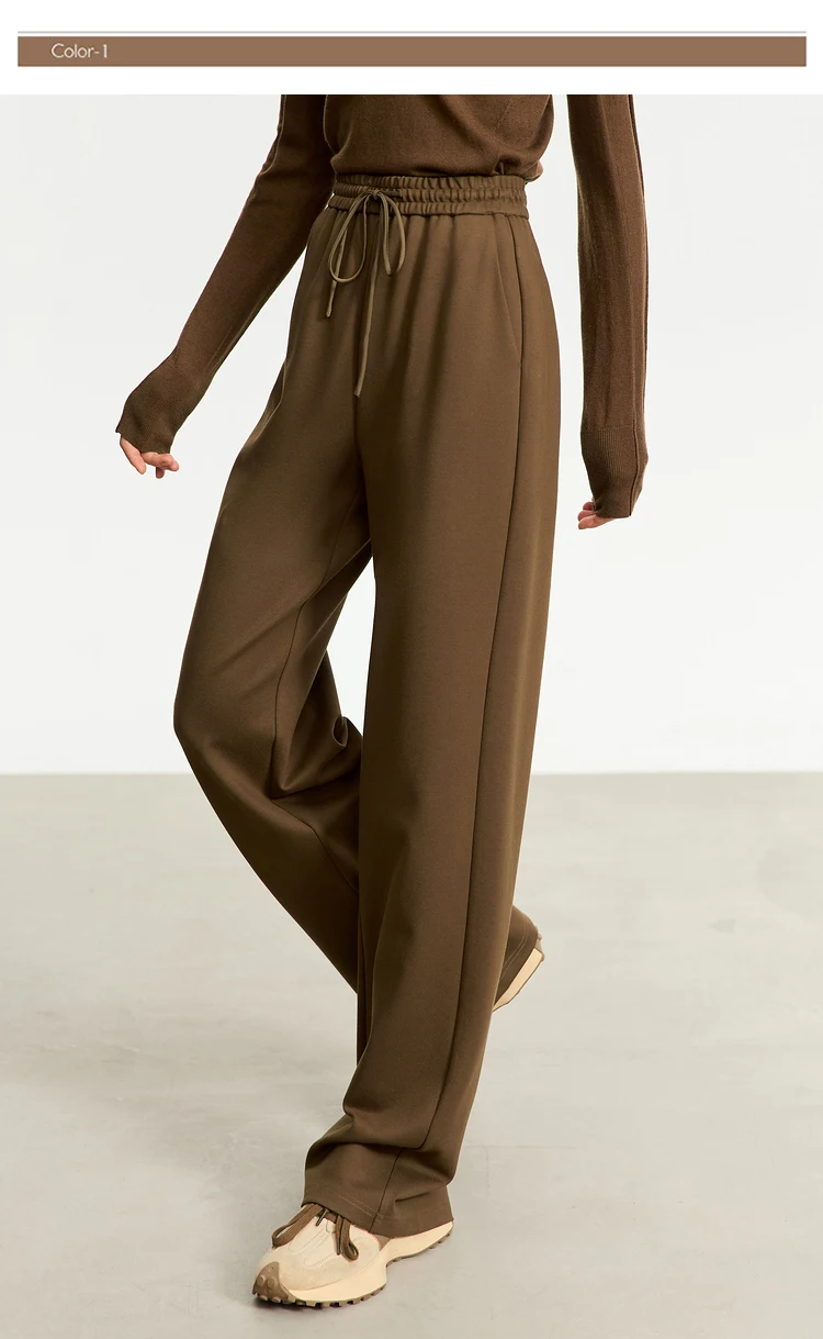 AMII Minimalism Casual Pants for Women 2025 Autumn Wide Leg New Loose Vertical Elastic Waist Drawstring Sporty Trousers 12343338
