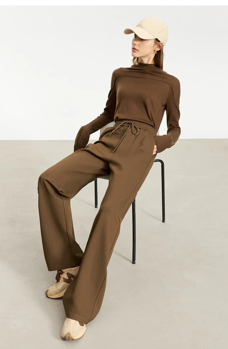 AMII Minimalism Casual Pants for Women 2025 Autumn Wide Leg New Loose Vertical Elastic Waist Drawstring Sporty Trousers 12343338