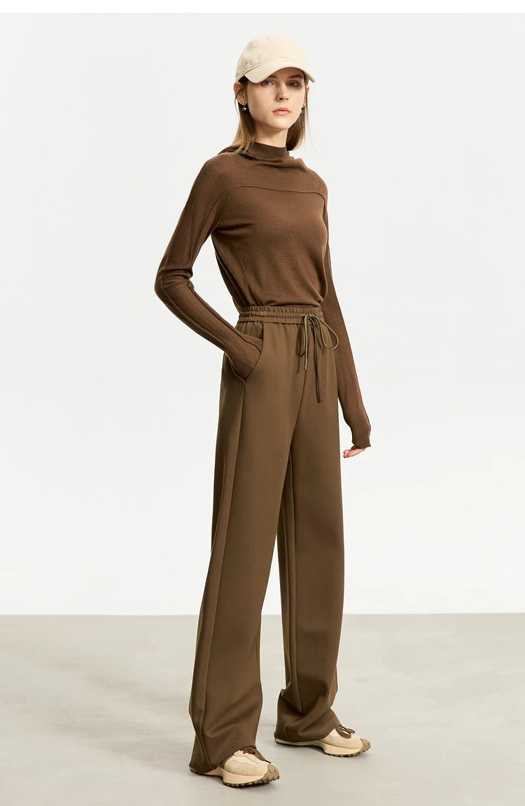 AMII Minimalism Casual Pants for Women 2025 Autumn Wide Leg New Loose Vertical Elastic Waist Drawstring Sporty Trousers 12343338