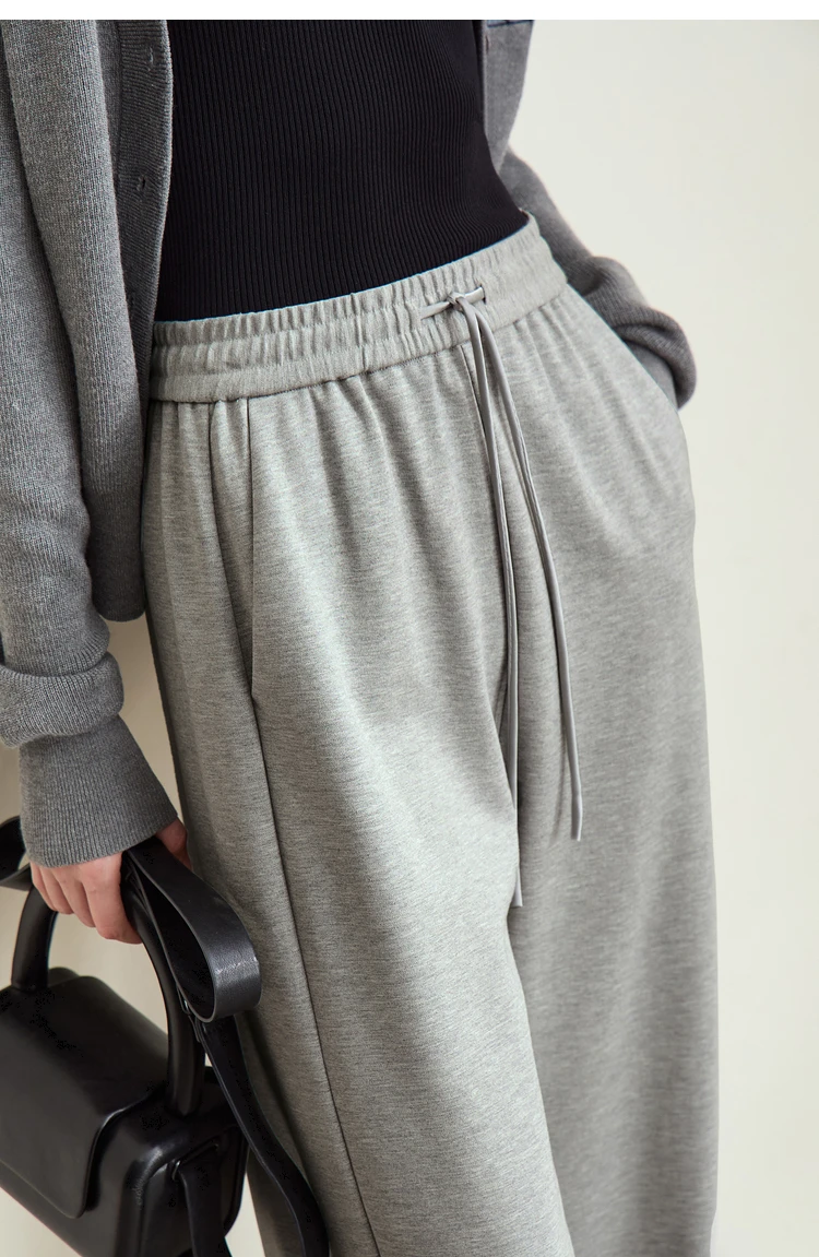 AMII Minimalism Casual Pants for Women 2025 Autumn Wide Leg New Loose Vertical Elastic Waist Drawstring Sporty Trousers 12343338