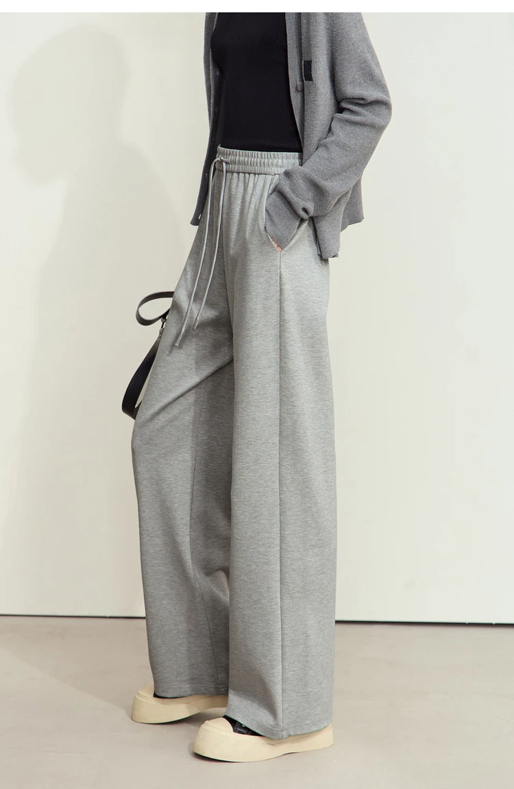 AMII Minimalism Casual Pants for Women 2025 Autumn Wide Leg New Loose Vertical Elastic Waist Drawstring Sporty Trousers 12343338