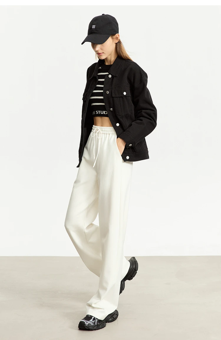 AMII Minimalism Casual Pants for Women 2025 Autumn Wide Leg New Loose Vertical Elastic Waist Drawstring Sporty Trousers 12343338