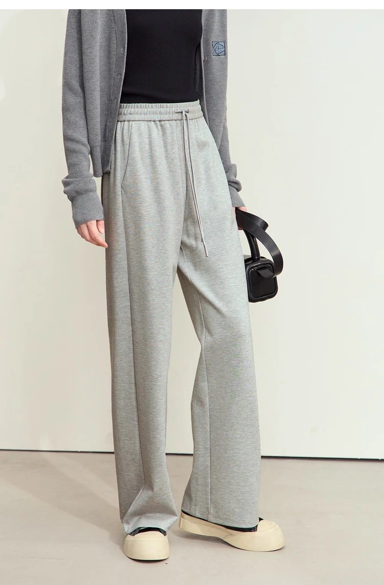 AMII Minimalism Casual Pants for Women 2025 Autumn Wide Leg New Loose Vertical Elastic Waist Drawstring Sporty Trousers 12343338