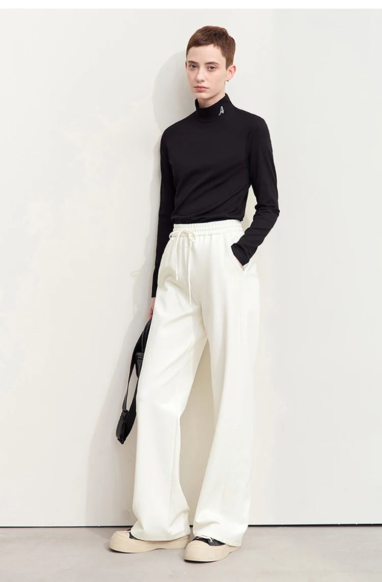 AMII Minimalism Casual Pants for Women 2025 Autumn Wide Leg New Loose Vertical Elastic Waist Drawstring Sporty Trousers 12343338