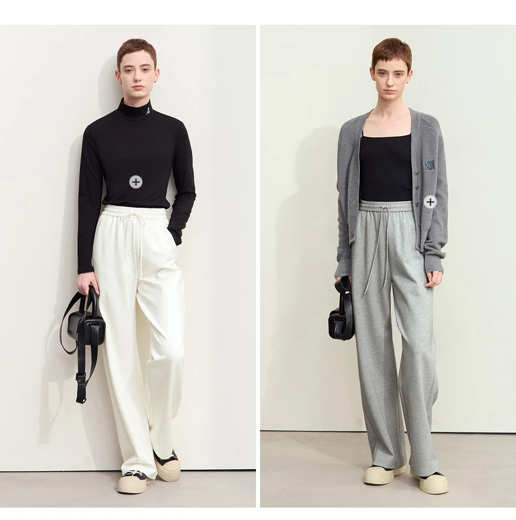AMII Minimalism Casual Pants for Women 2025 Autumn Wide Leg New Loose Vertical Elastic Waist Drawstring Sporty Trousers 12343338