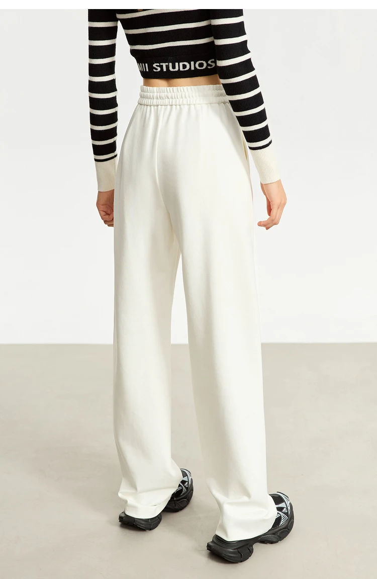 AMII Minimalism Casual Pants for Women 2025 Autumn Wide Leg New Loose Vertical Elastic Waist Drawstring Sporty Trousers 12343338