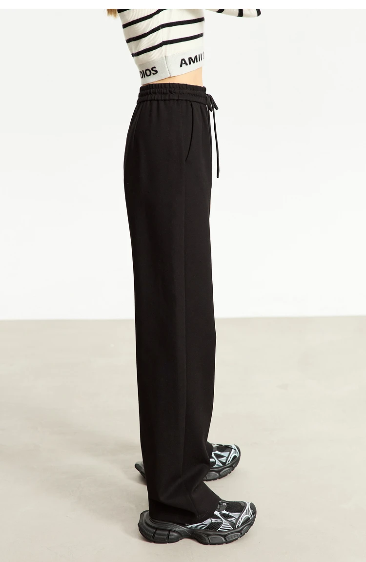 AMII Minimalism Casual Pants for Women 2025 Autumn Wide Leg New Loose Vertical Elastic Waist Drawstring Sporty Trousers 12343338