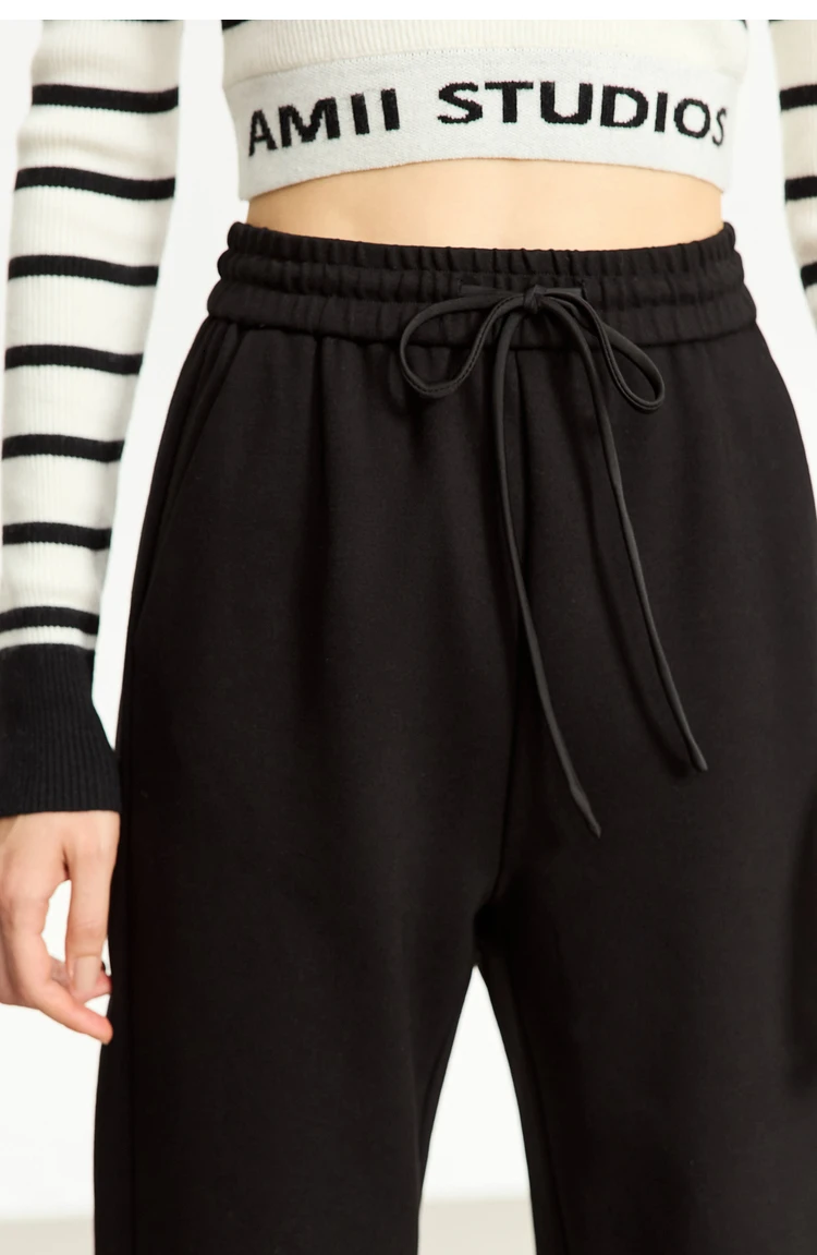 AMII Minimalism Casual Pants for Women 2025 Autumn Wide Leg New Loose Vertical Elastic Waist Drawstring Sporty Trousers 12343338