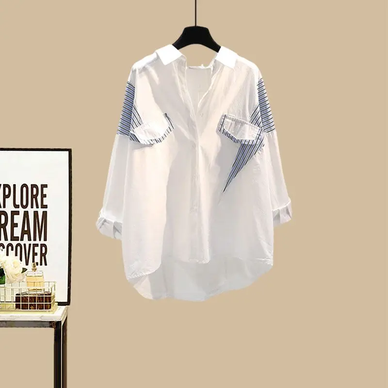 Spring/Summer Fashion Set Women's 2024 New Sunscreen Shirt Slimming Slim Slim Strap Versatile Denim Shorts Three Piece Set