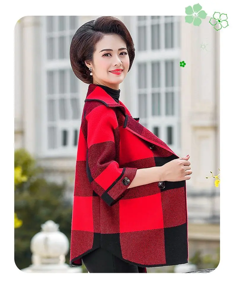 Middle aged Mother's Autumn Fashion Top 2023 New Fashion Women's Spring and Autumn Sweater Coat Female cardigan Plaid Jacket