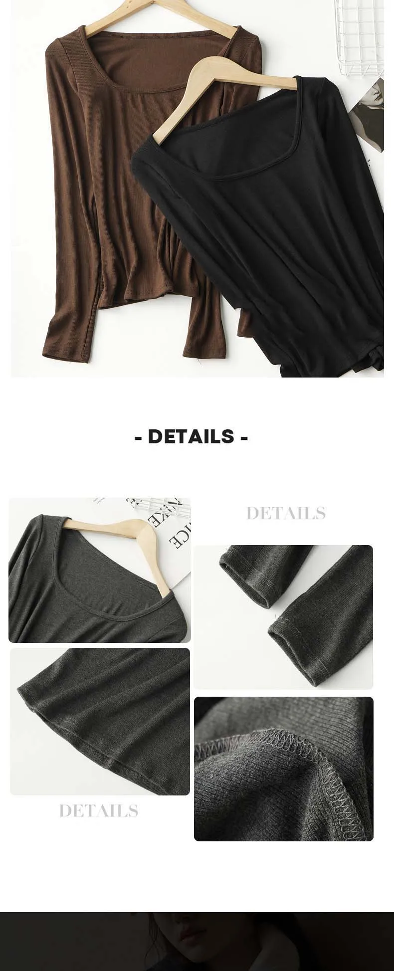 T-shirt Autumn Winter Low Neck Undercoat Women's Spring Autumn Top Long sleeve Slim fit inside and outside