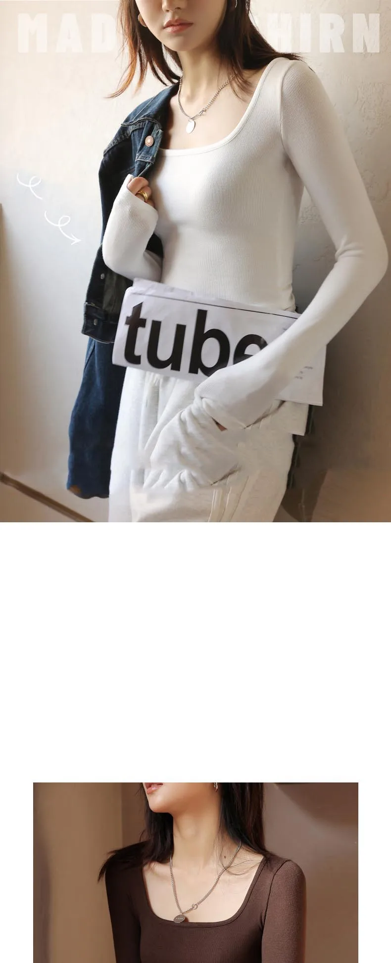 T-shirt Autumn Winter Low Neck Undercoat Women's Spring Autumn Top Long sleeve Slim fit inside and outside