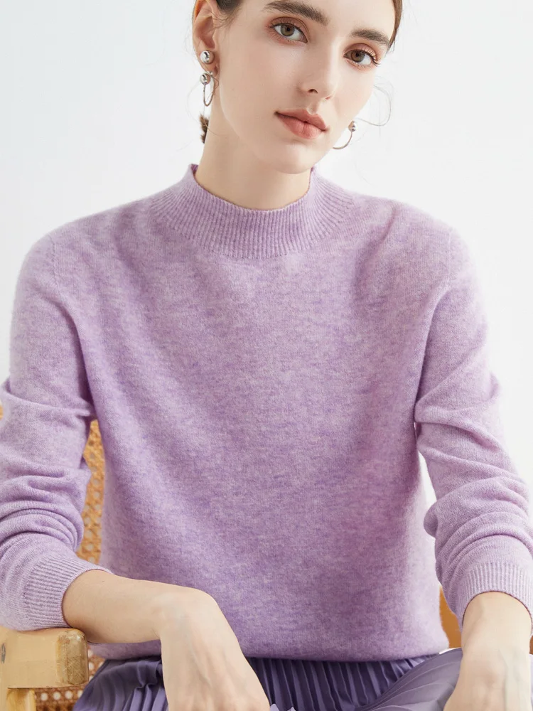 Women's Sweaters Pullovers 100% Merino Wool Knitwear Mock Neck Basic Casual Cashmere Autumn Winter Comfortable Clothing Tops New