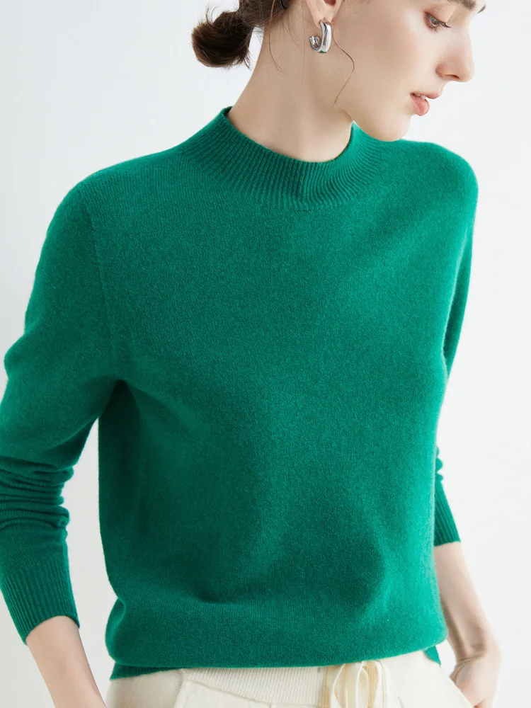 Women's Sweaters Pullovers 100% Merino Wool Knitwear Mock Neck Basic Casual Cashmere Autumn Winter Comfortable Clothing Tops New