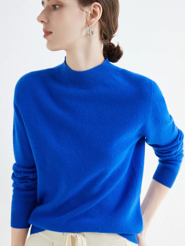 Women's Sweaters Pullovers 100% Merino Wool Knitwear Mock Neck Basic Casual Cashmere Autumn Winter Comfortable Clothing Tops New