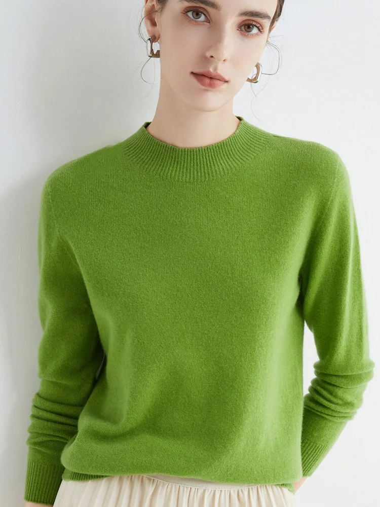 Women's Sweaters Pullovers 100% Merino Wool Knitwear Mock Neck Basic Casual Cashmere Autumn Winter Comfortable Clothing Tops New