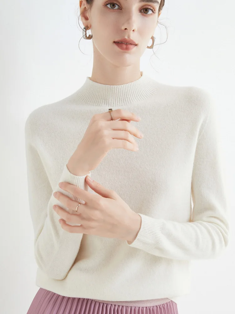 Women's Sweaters Pullovers 100% Merino Wool Knitwear Mock Neck Basic Casual Cashmere Autumn Winter Comfortable Clothing Tops New