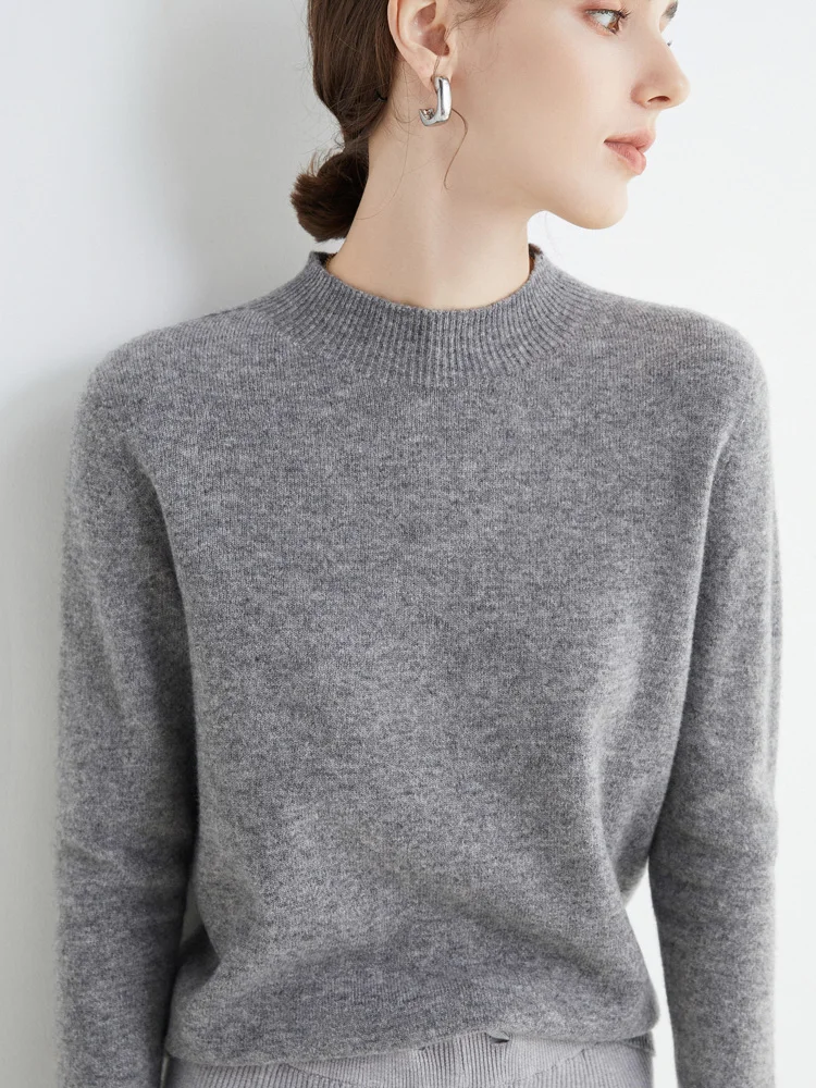 Women's Sweaters Pullovers 100% Merino Wool Knitwear Mock Neck Basic Casual Cashmere Autumn Winter Comfortable Clothing Tops New