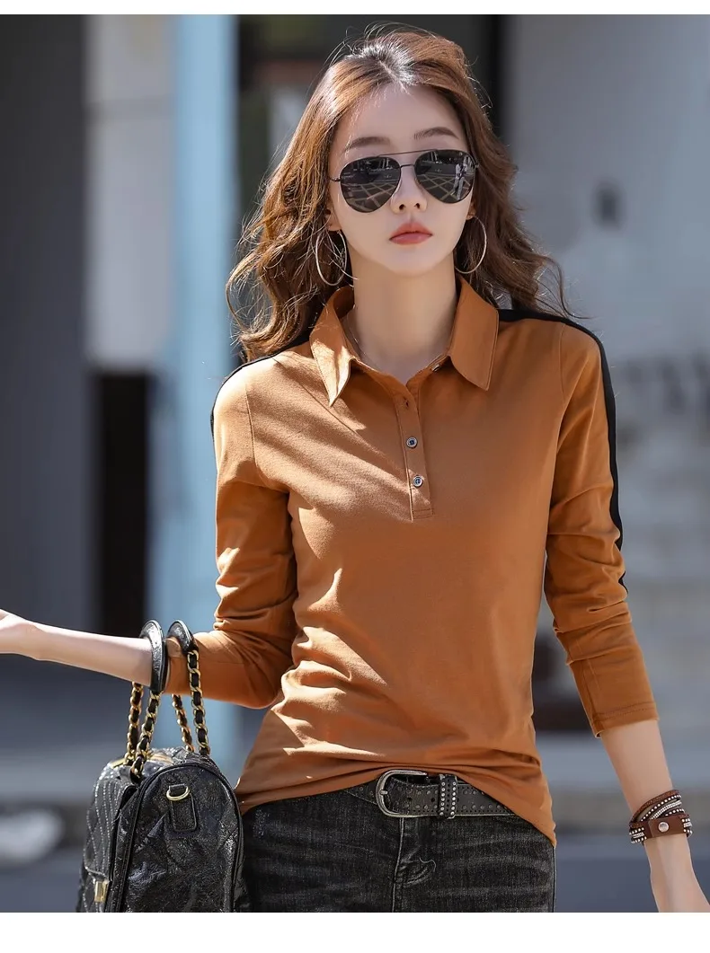 European Station Long sleeved T-shirt Women's Summer New Fashion Light Luxury Pure Cotton Polo Neck Casual Large Size Loose Top