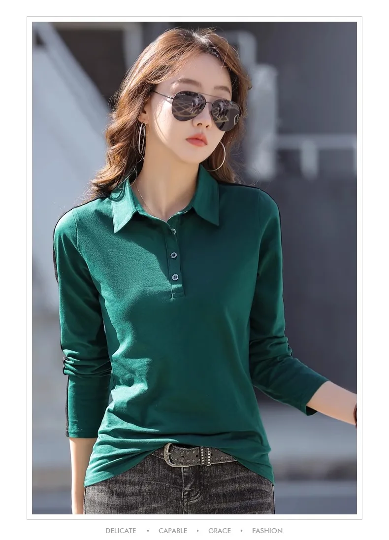 European Station Long sleeved T-shirt Women's Summer New Fashion Light Luxury Pure Cotton Polo Neck Casual Large Size Loose Top