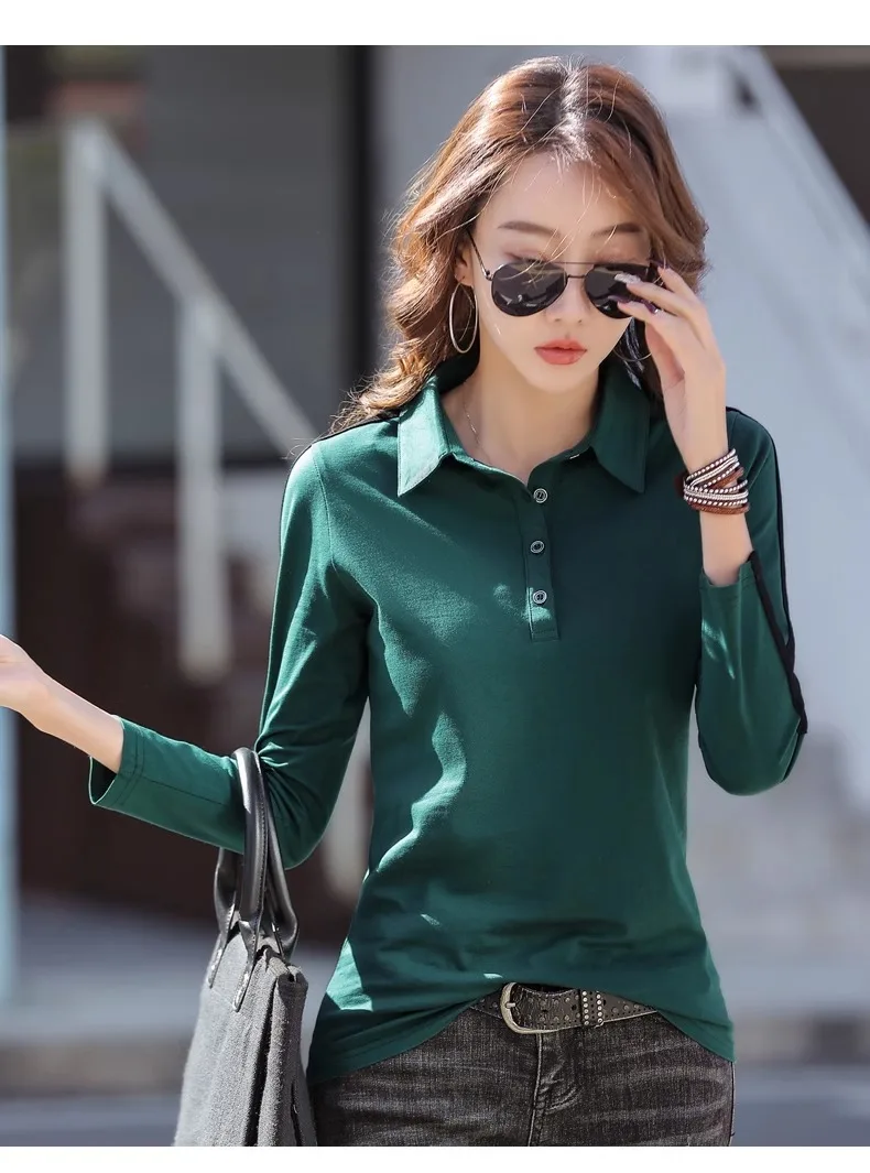 European Station Long sleeved T-shirt Women's Summer New Fashion Light Luxury Pure Cotton Polo Neck Casual Large Size Loose Top