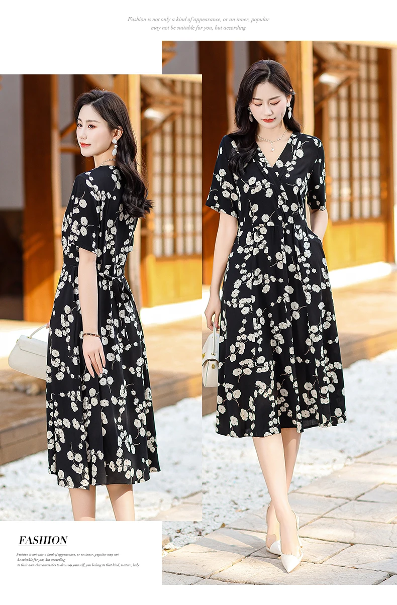 New Casual 2024 Women summer Dress Floral Print short Sleeve FashionElegant Vintage O-Neck Plus size Dresses