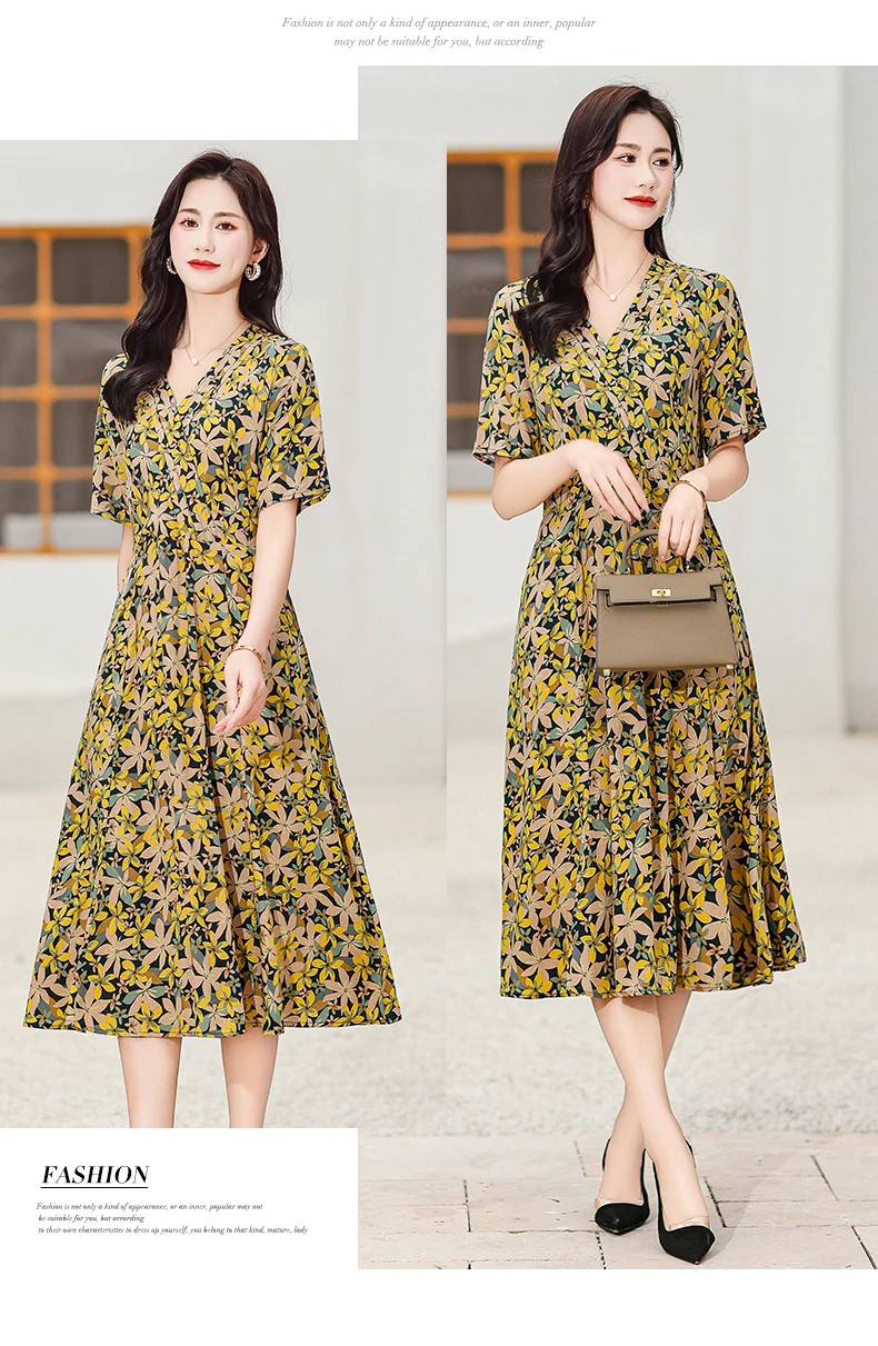 New Casual 2024 Women summer Dress Floral Print short Sleeve FashionElegant Vintage O-Neck Plus size Dresses