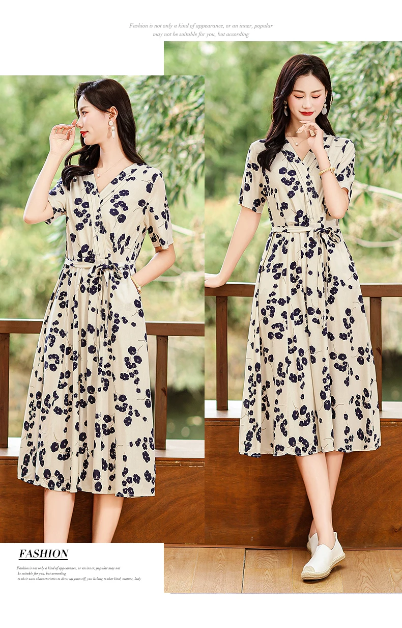 New Casual 2024 Women summer Dress Floral Print short Sleeve FashionElegant Vintage O-Neck Plus size Dresses