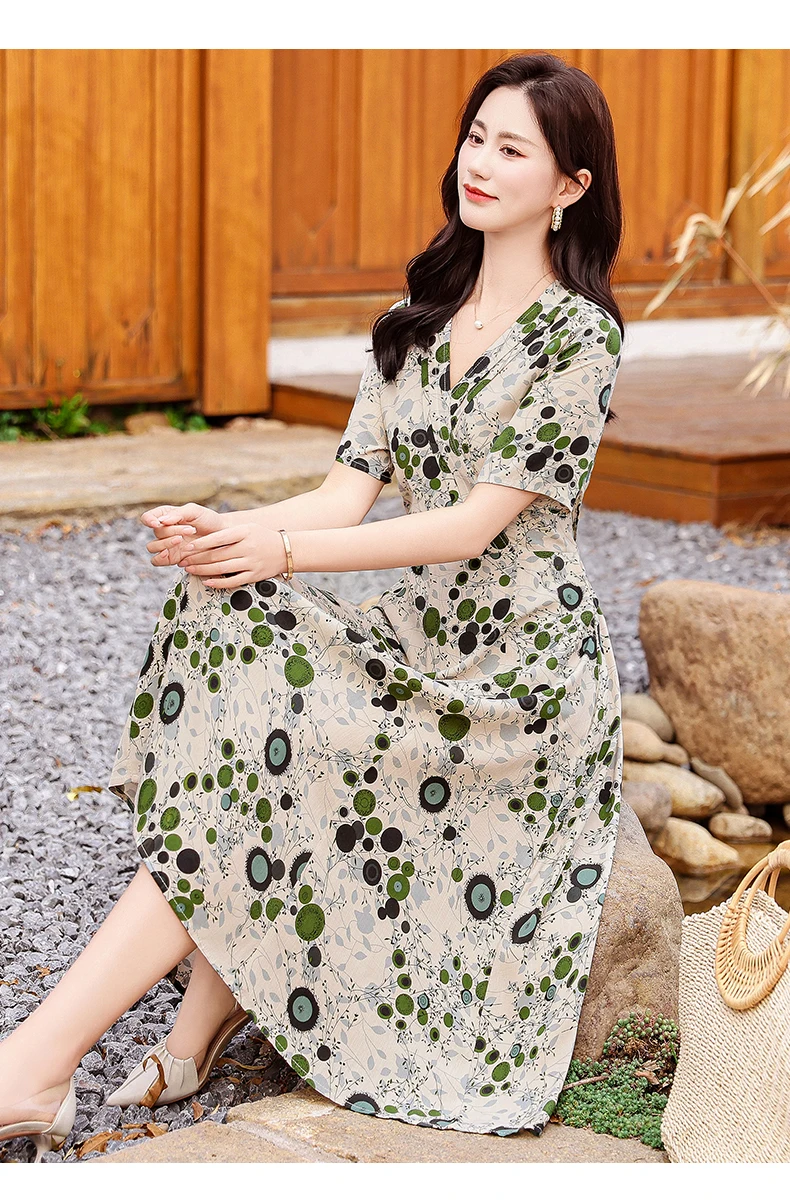 New Casual 2024 Women summer Dress Floral Print short Sleeve FashionElegant Vintage O-Neck Plus size Dresses