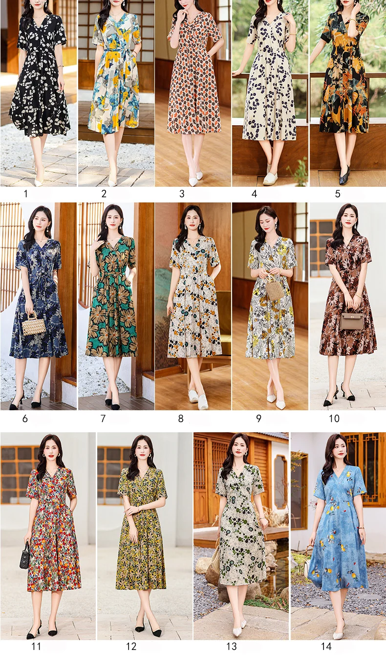 New Casual 2024 Women summer Dress Floral Print short Sleeve FashionElegant Vintage O-Neck Plus size Dresses