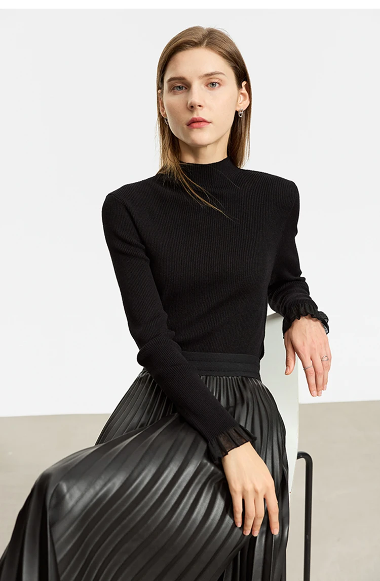 AMII Minimalism Mock Neck Sweaters Women 2024 Autumn New Slim Fit Knit Top Long Sleeve Female Wool Pullovers Sweater 12443251