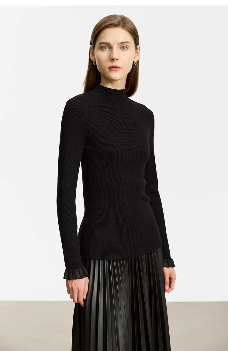 AMII Minimalism Mock Neck Sweaters Women 2024 Autumn New Slim Fit Knit Top Long Sleeve Female Wool Pullovers Sweater 12443251