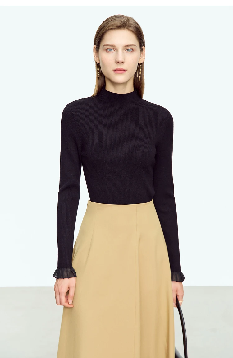 AMII Minimalism Mock Neck Sweaters Women 2024 Autumn New Slim Fit Knit Top Long Sleeve Female Wool Pullovers Sweater 12443251