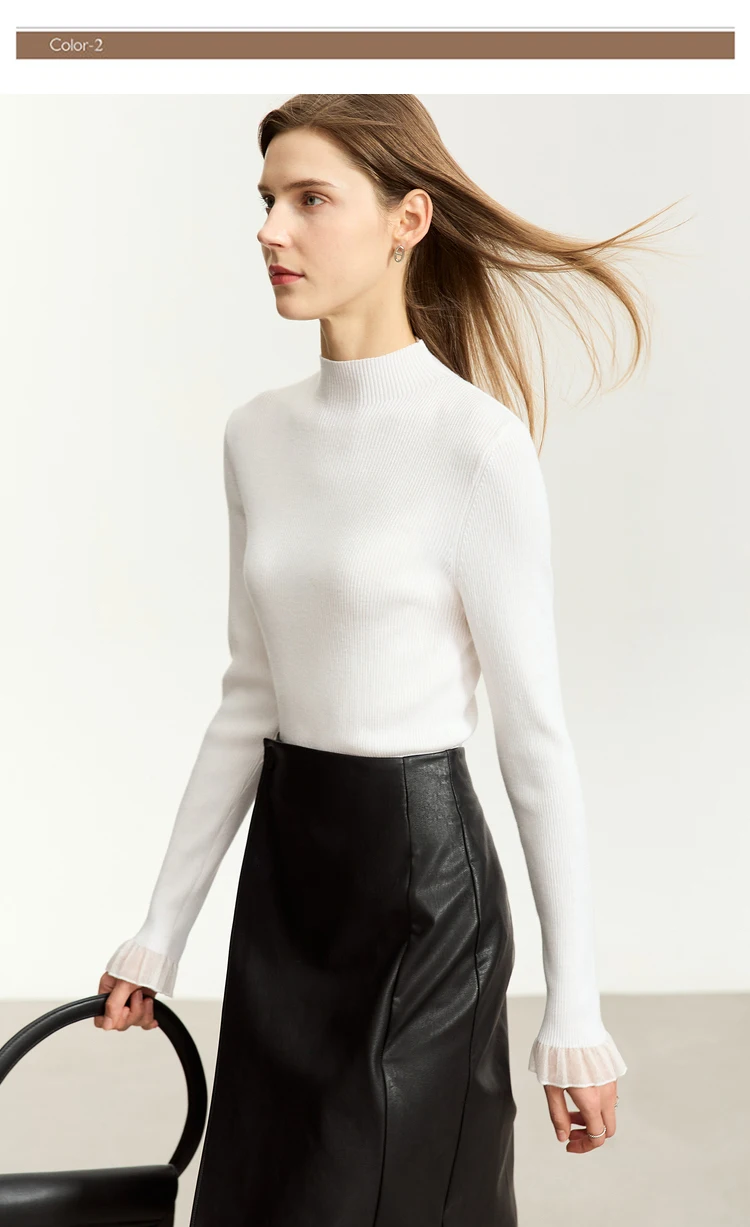 AMII Minimalism Mock Neck Sweaters Women 2024 Autumn New Slim Fit Knit Top Long Sleeve Female Wool Pullovers Sweater 12443251