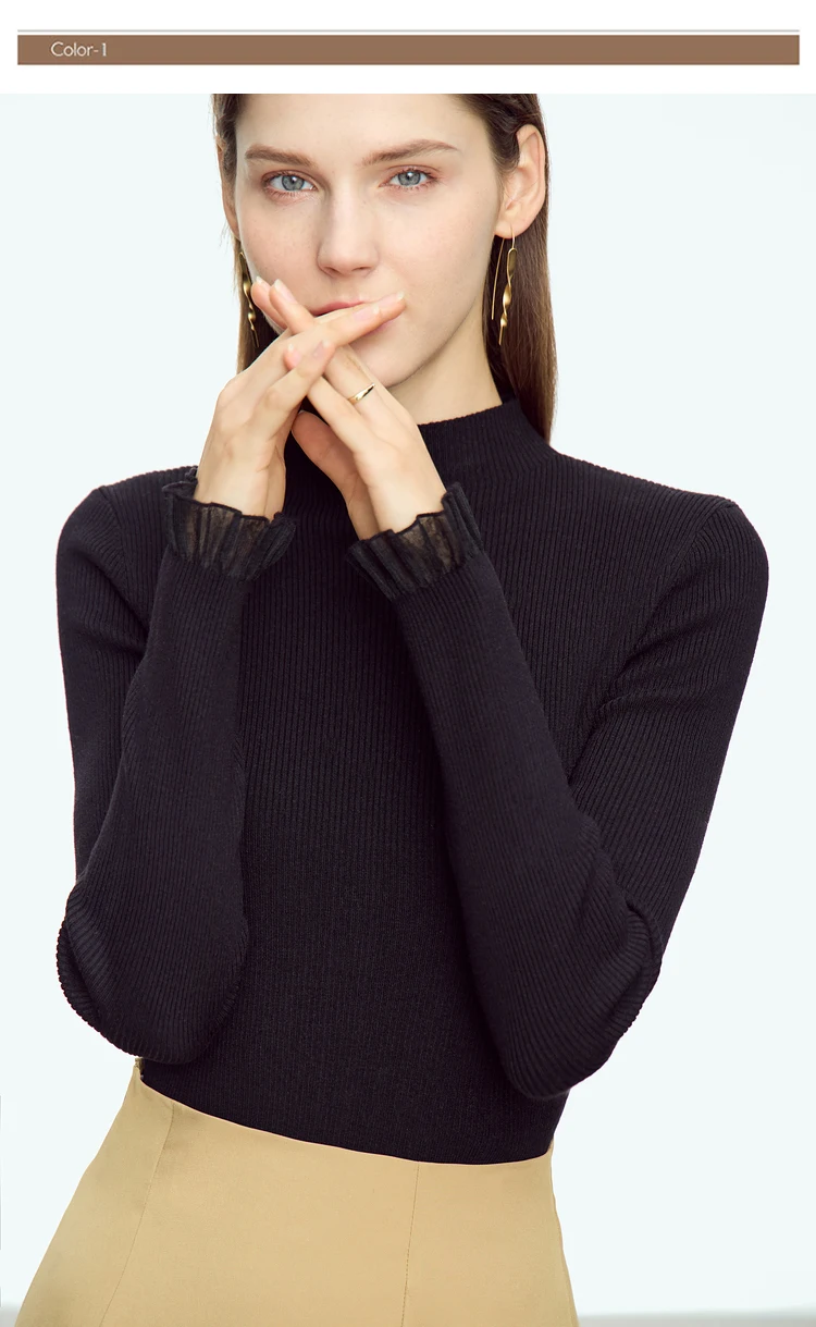 AMII Minimalism Mock Neck Sweaters Women 2024 Autumn New Slim Fit Knit Top Long Sleeve Female Wool Pullovers Sweater 12443251