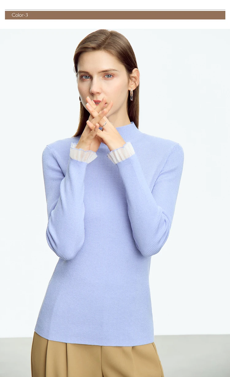 AMII Minimalism Mock Neck Sweaters Women 2024 Autumn New Slim Fit Knit Top Long Sleeve Female Wool Pullovers Sweater 12443251