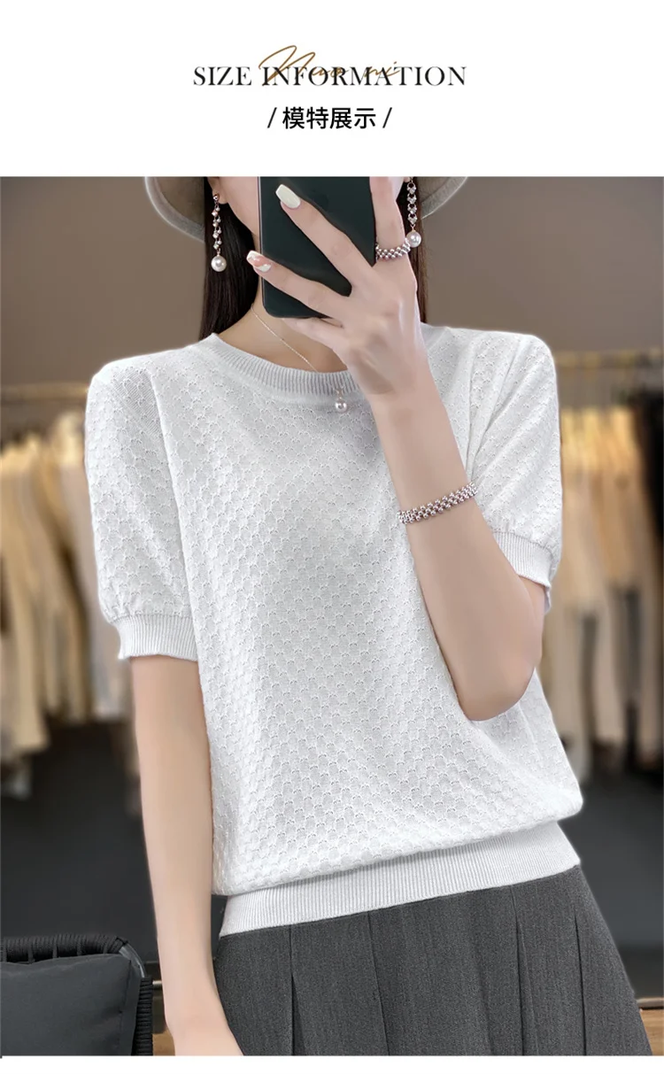 Women's T-shirt Summer 100% Cotton Sweater Short Sleeve Solid Color Round Neck Ladies Tops Loose Blouse Basic Pullover Tees