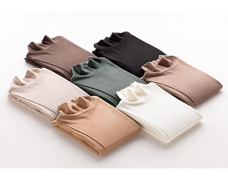 SuyaDream Women's Wool Blend Turtleneck Thermal T-Shirt, High Collar Basic Slim Tee, 2025 Fall Winter Simple Top