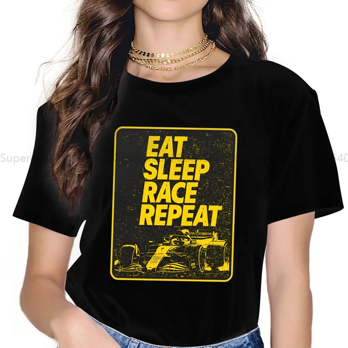 F1 Formulate 1 Racing Polyester TShirt for Women Eat Sleep Race Repeat Basic Casual Sweatshirts T Shirt