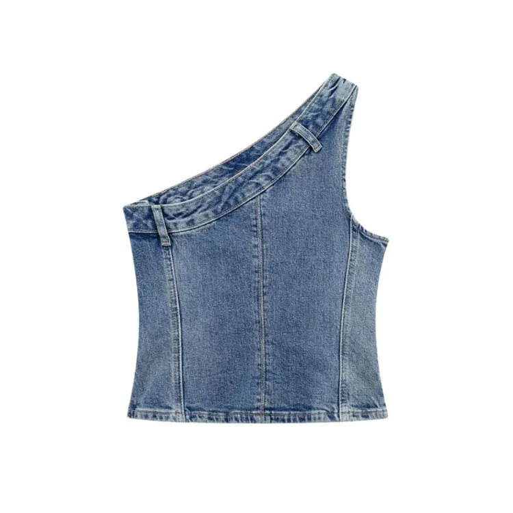 Sexy Jean Women Top Off Shoulder Sleeveless Bustier Tops 2024Summer Lady Elegant Street Wear TankBlue Backless Denim Corset Crop