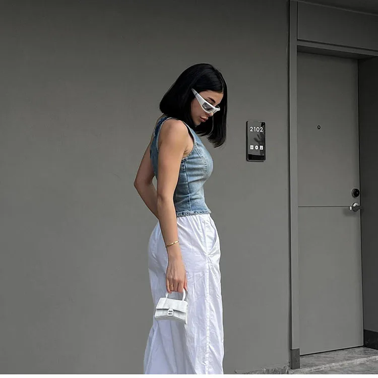Sexy Jean Women Top Off Shoulder Sleeveless Bustier Tops 2024Summer Lady Elegant Street Wear TankBlue Backless Denim Corset Crop