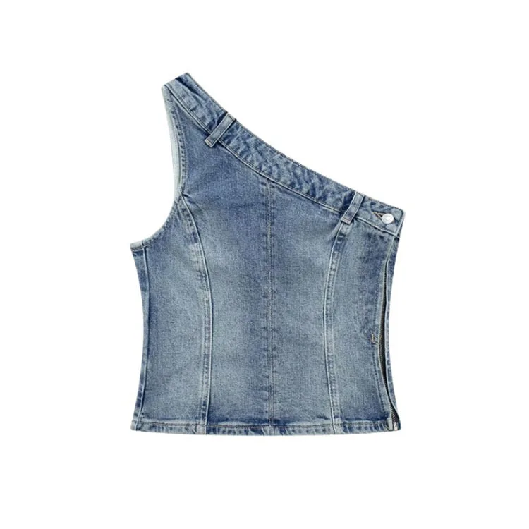 Sexy Jean Women Top Off Shoulder Sleeveless Bustier Tops 2024Summer Lady Elegant Street Wear TankBlue Backless Denim Corset Crop