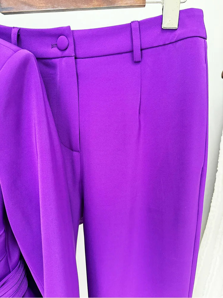 HIGH STREET Newest 2026 Designer Runway Fashion Women's Waistband Slim Fit Blazer Suit Pants Set 2pcs