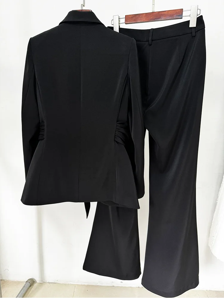 HIGH STREET Newest 2026 Designer Runway Fashion Women's Waistband Slim Fit Blazer Suit Pants Set 2pcs
