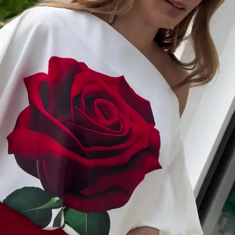 BKLD 2024 Women Commuter Suit Elegant Floral Printing Skew Neck Off-shoulder Tops+High Waist Wide Leg Pants Two-piece Streetwear