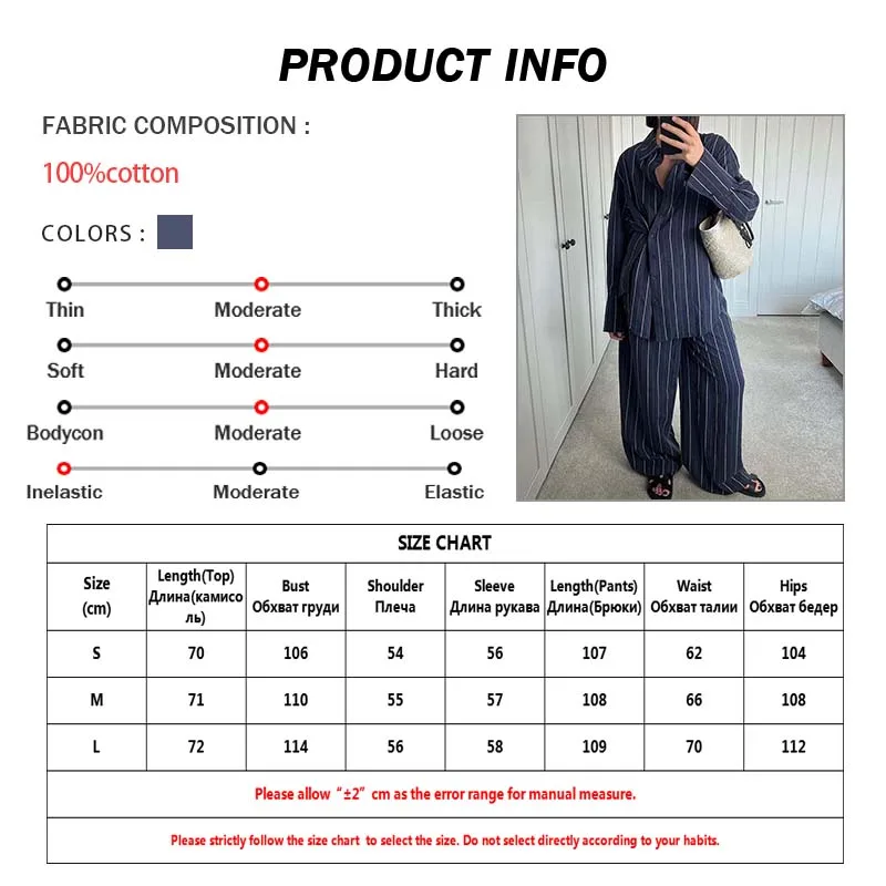 Oymimi Fashion Blue Striped Print Two Piece Set For Women Elegant Long Sleeve Single Breasted Shirts And Loose Trousers Sets