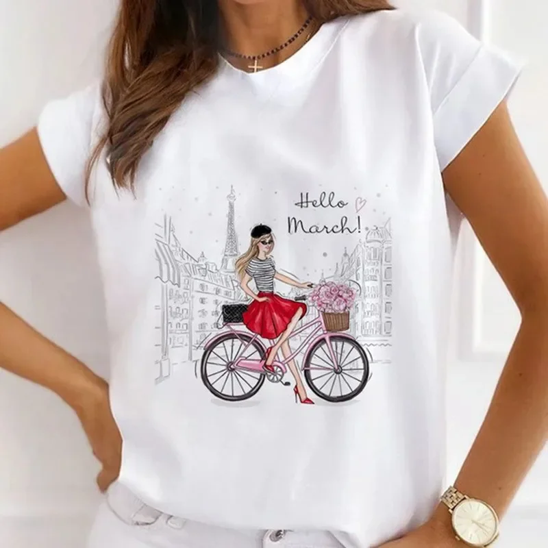 Summer New Women's Fashion Girls White Women's Round Neck Loose Short-sleeved T-shirt Top Oversized T Shirt Tops Y2k  Tee