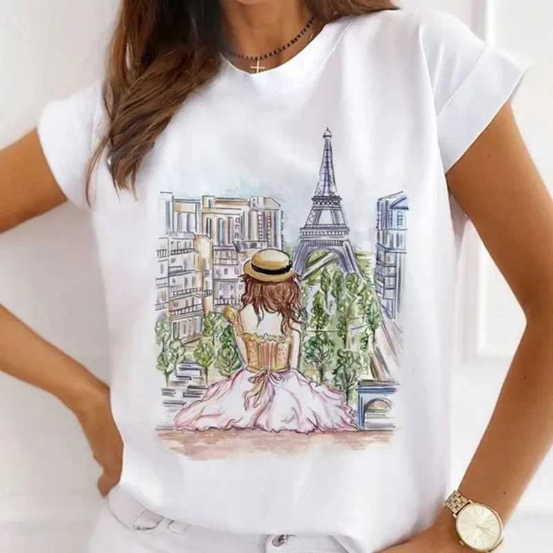 Summer New Women's Fashion Girls White Women's Round Neck Loose Short-sleeved T-shirt Top Oversized T Shirt Tops Y2k  Tee